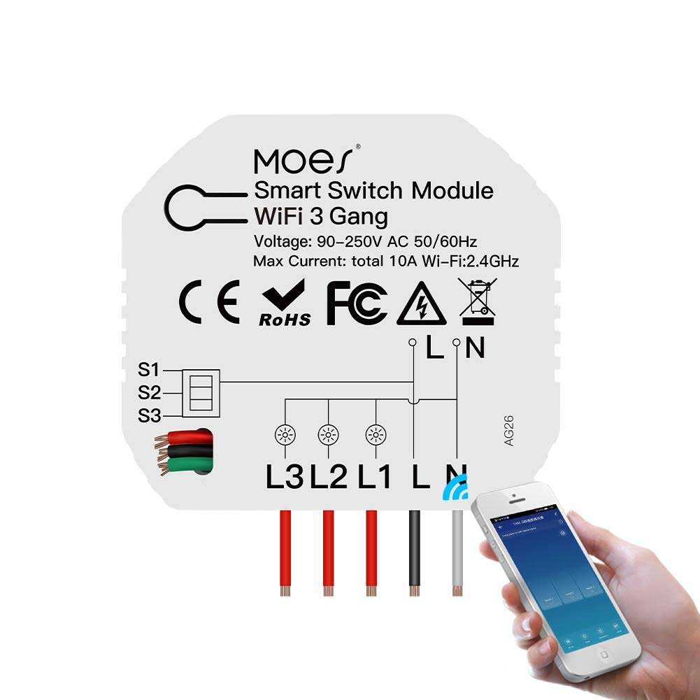 WiFi Smart Light Switch 3 4 Gang 1 2 Way Module Wireless Home Switch Modular - MOES