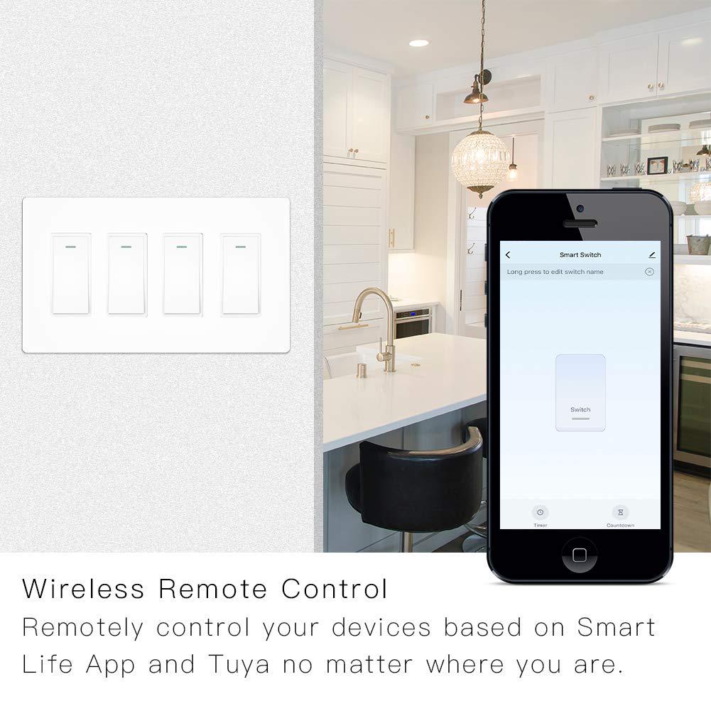 WiFi Smart Light Switch 4 Gang No Screw Panel - Moes