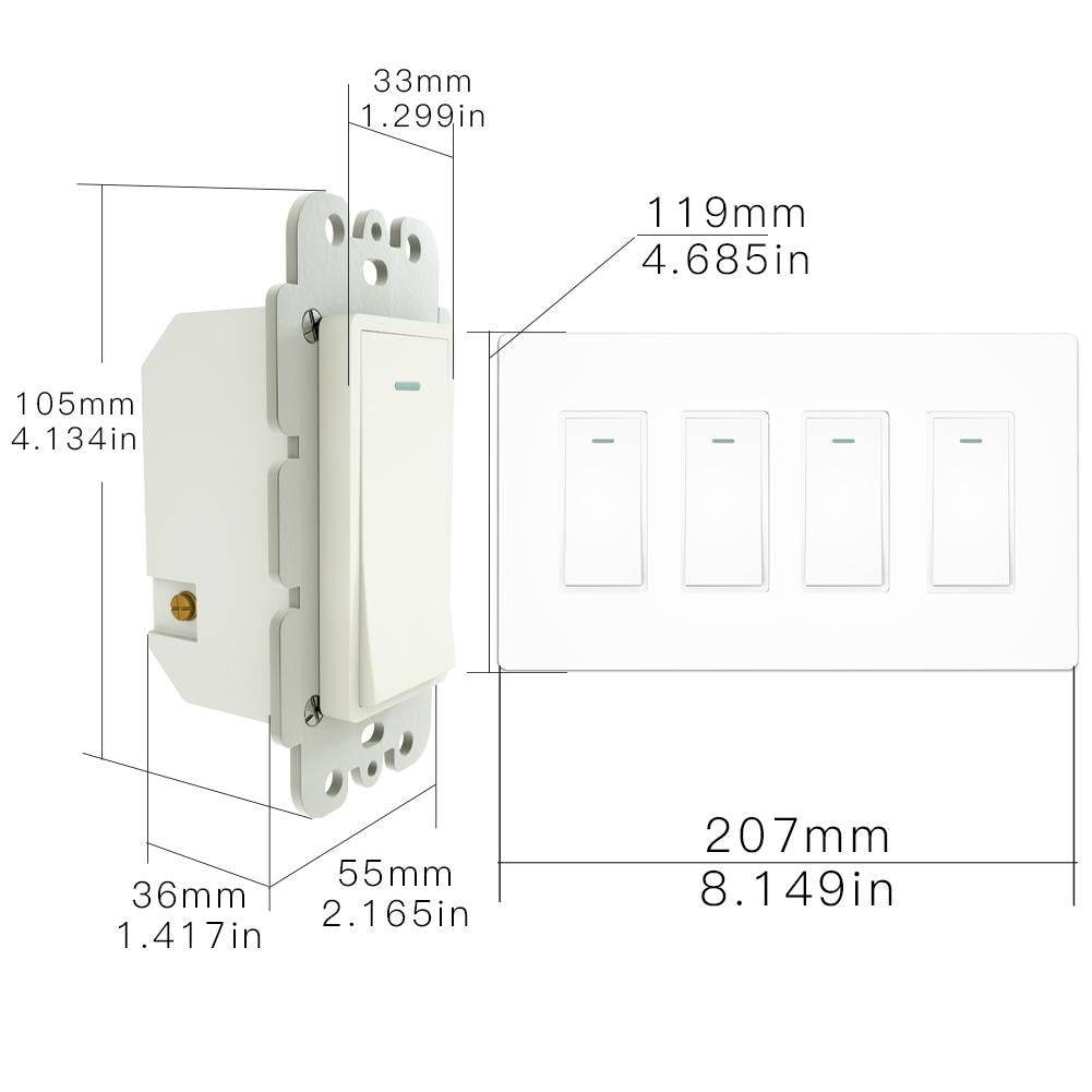 WiFi Smart Light Switch 4 Gang No Screw Panel - Moes