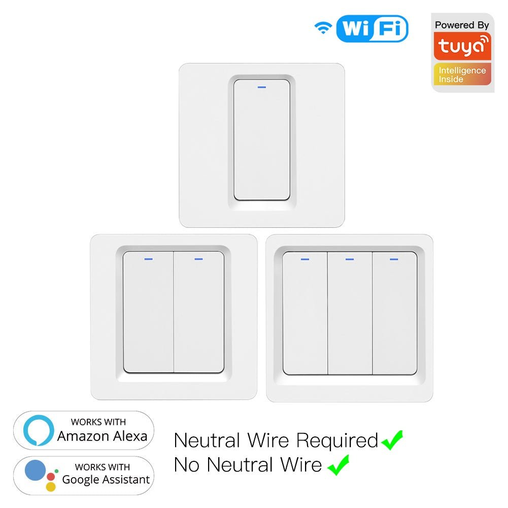 WiFi Smart Light Switch Push Button 2-way Multi-control 1 Gang EU UK Version with No Neutral Wire - Moes