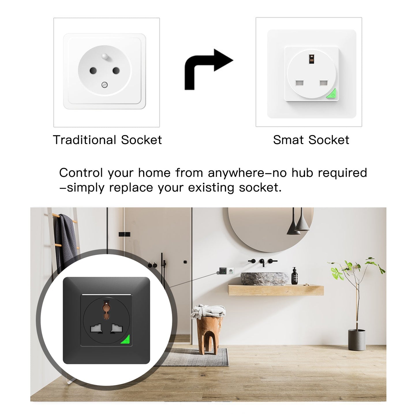 WiFi Smart Light Wall Switch Socket Outlet Push Button UK Version - Moes