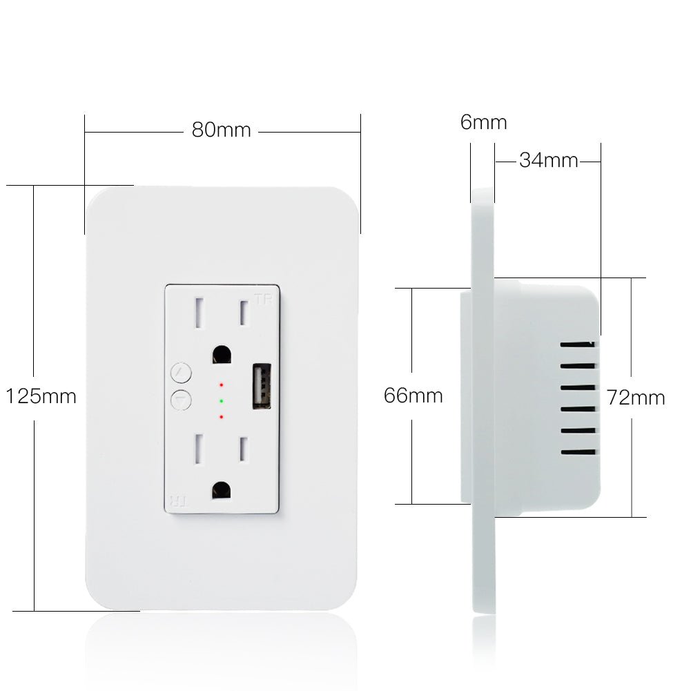 WiFi Smart Power Wall Socket with USB 2 Plug Outlets 15A - MOES