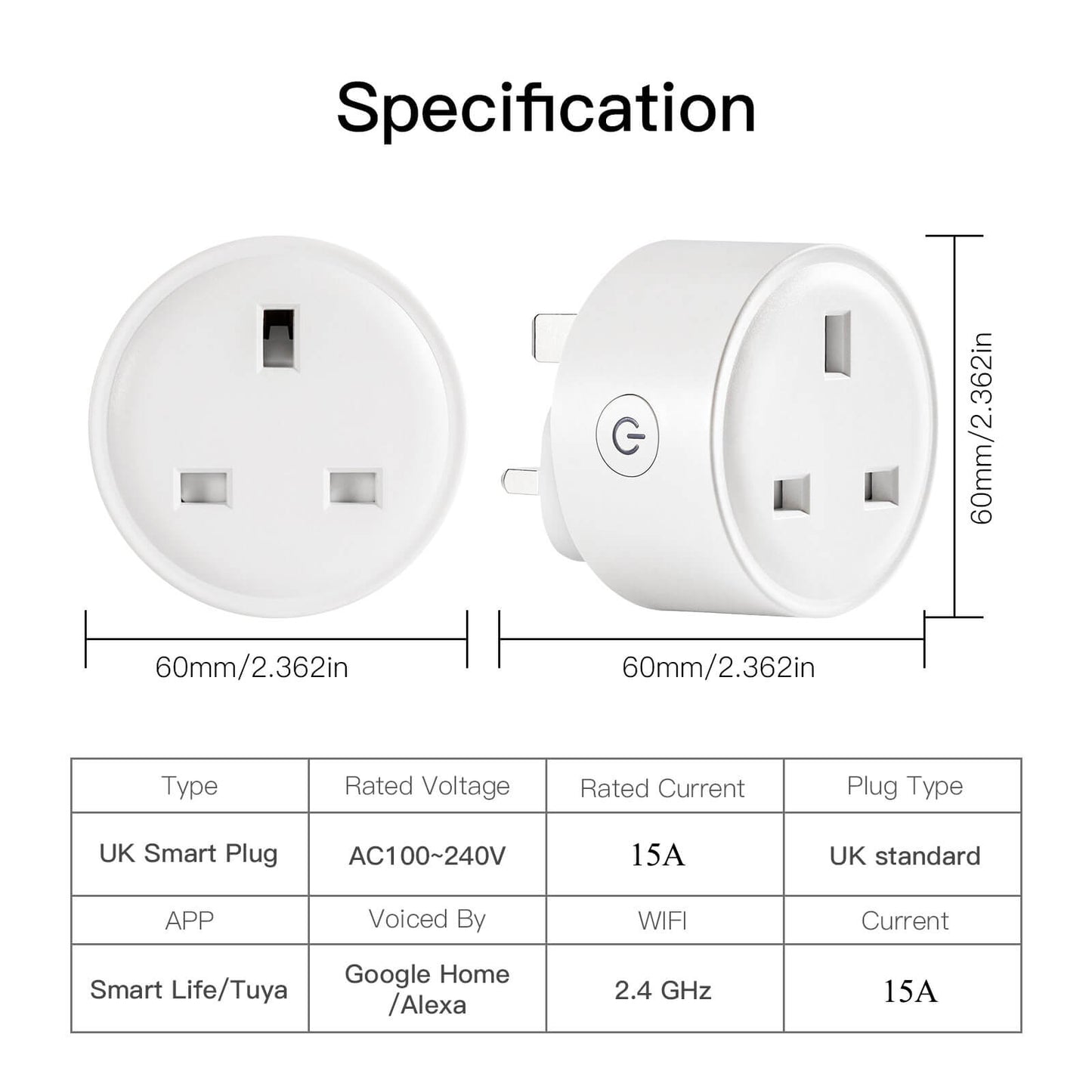 WiFi Smart Socket Power Plug UK Version 15A - MOES
