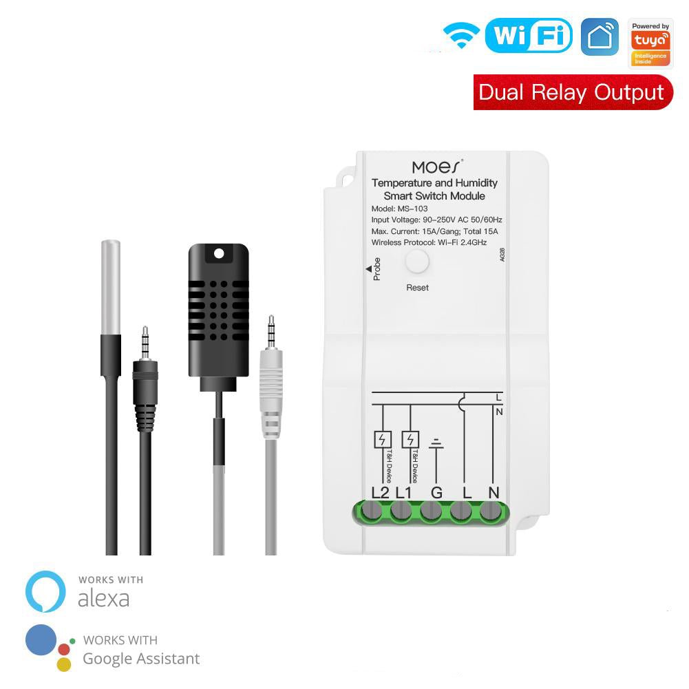 WiFi Smart Temperature and Humidity Switch Module Sensor Dual Relay Output Controller - MOES
