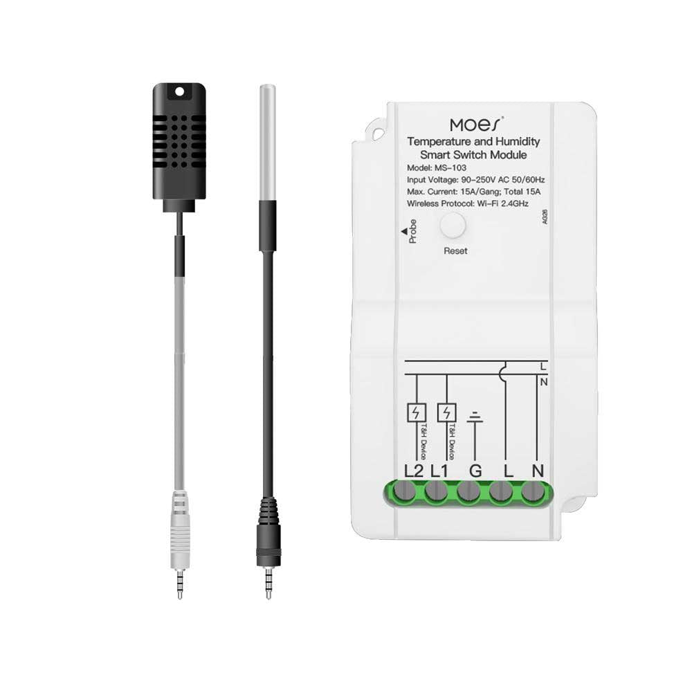WiFi Smart Temperature and Humidity Switch Module Sensor Dual Relay Output Controller Interruptor - MOES