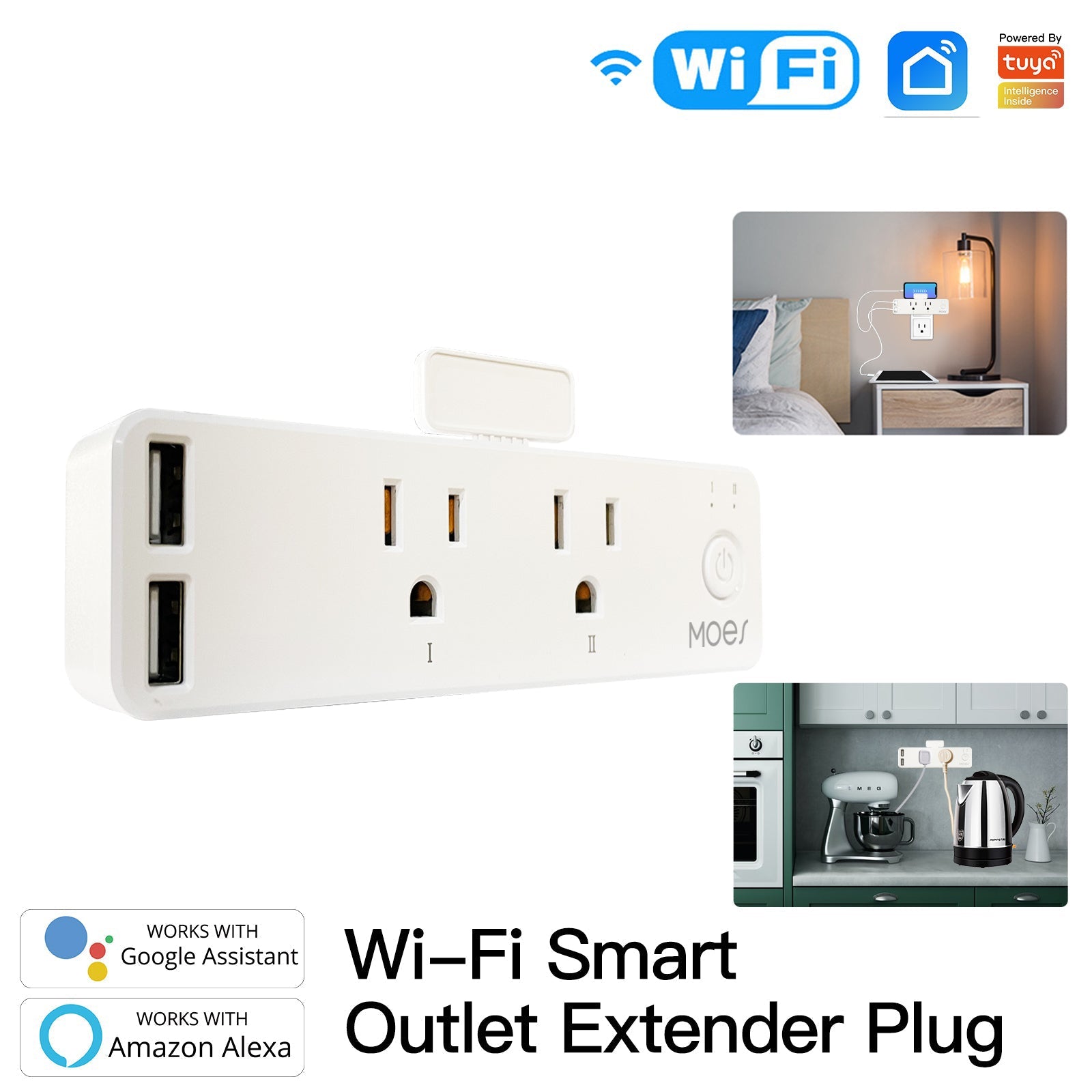 Double Socket WiFi Extender|Smart Multi Plug Shelf With USB Port – MOES