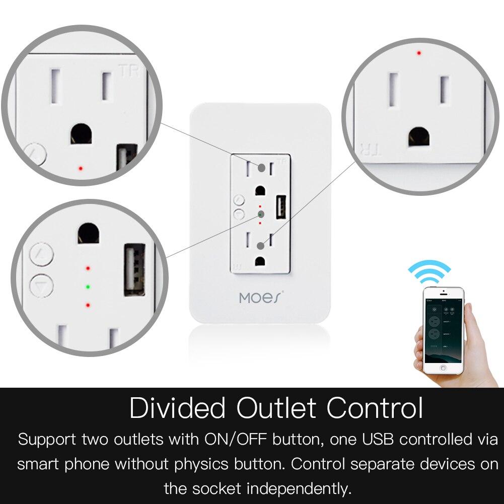 WiFi Smart Wall Socket with USB 2 Plug Outlets - Moes
