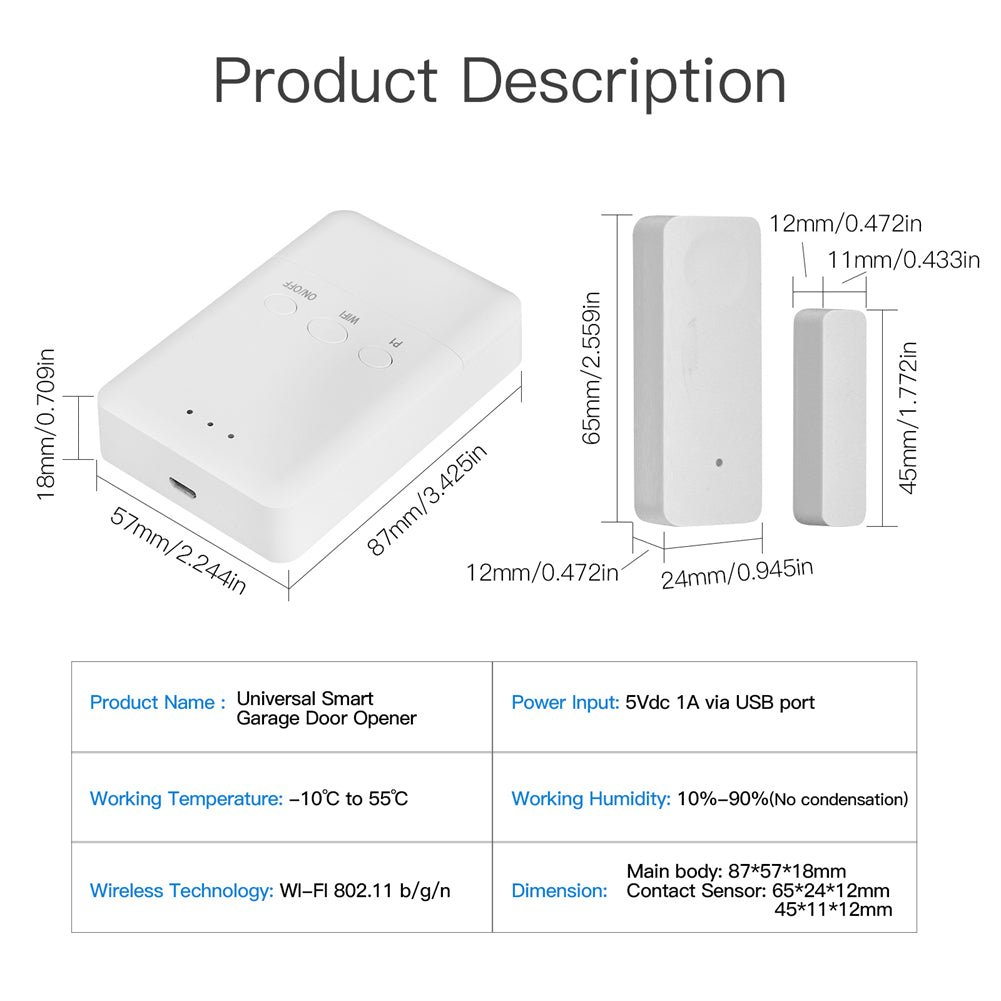 WiFi Tuya Garage Door Controller Smart Door Sensor Opener Kit No Wiring Wireless Smart Life APP Control Wide Compatibility Voice Control via Alexa Google Home - Moes