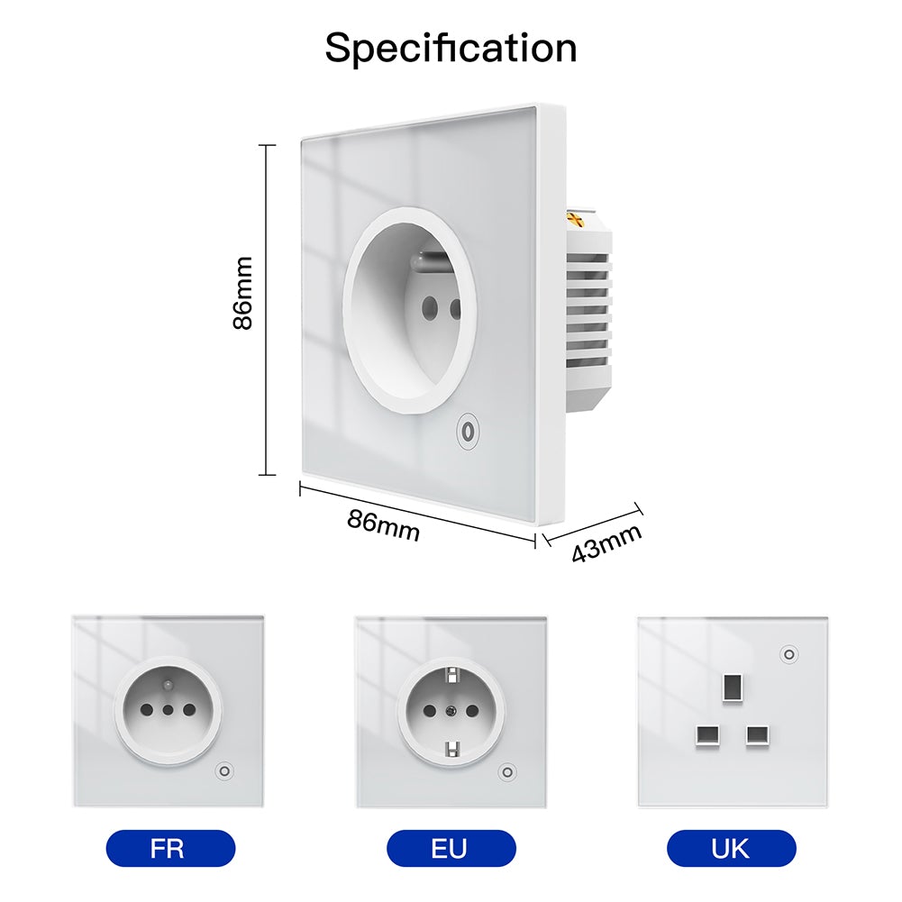 WiFi Tuya Smart Wall Socket Glass Panel specification - Moes