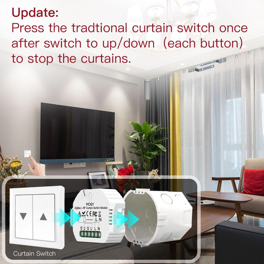 ZigBee DIY RF433 Smart Curtain Switch Module for Electric Motorized Roller Blinds Shutter Motor 2MQTT Available - Moes