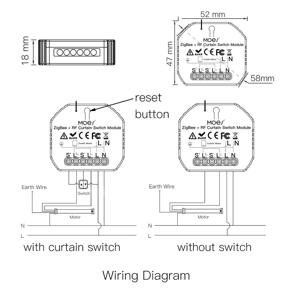 ZigBee DIY RF433 Smart Curtain Switch Module for Electric Motorized Roller Blinds Shutter Motor 2MQTT Available - Moes