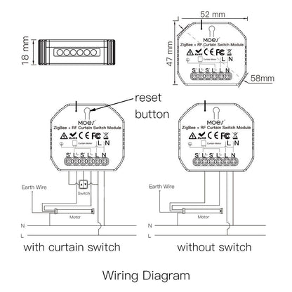 ZigBee DIY RF433 Smart Curtain Switch Module for Electric Motorized Roller Blinds Shutter Motor 2MQTT Available - Moes