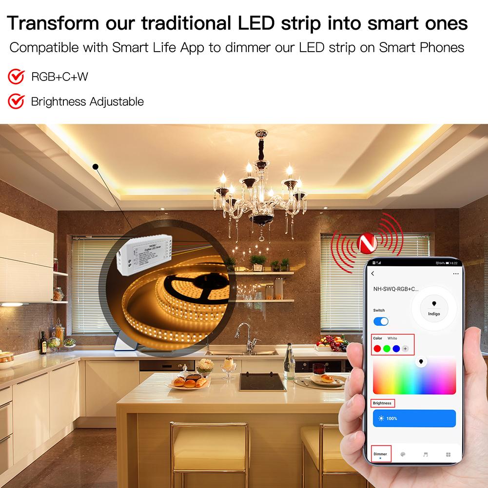 ZigBee RGBCCT LED Controller Plus LED Light Strip RGB CCT Dimmer Module Music Sync Tuya Smart App Control with Alexa Echo 3.0 Smartthings Gateway APP Remote Control DC 12V 24V - Moes