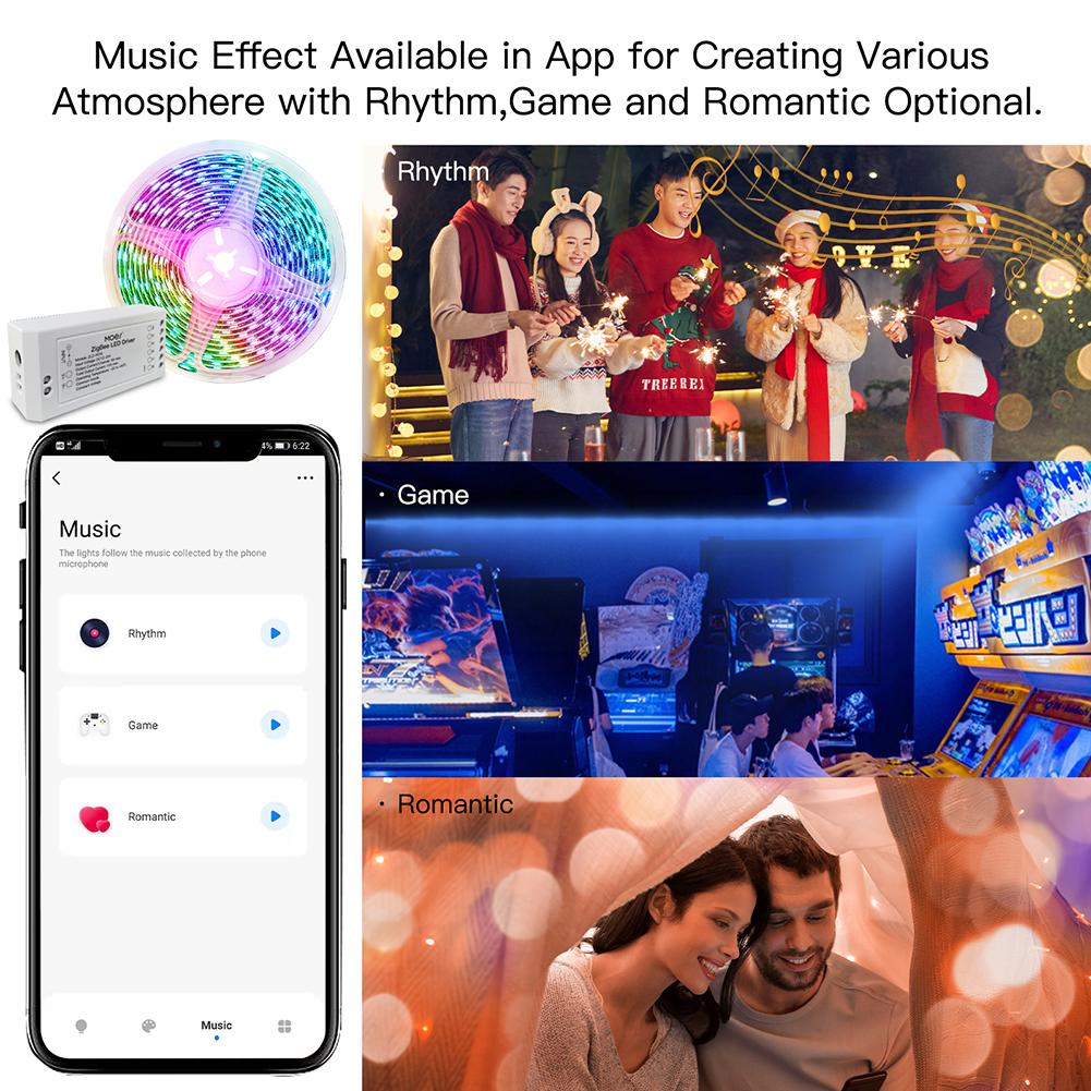 ZigBee RGBCCT LED Controller Plus LED Light Strip RGB CCT Dimmer Module Music Sync Tuya Smart App Control with Alexa Echo 3.0 Smartthings Gateway APP Remote Control DC 12V 24V - Moes