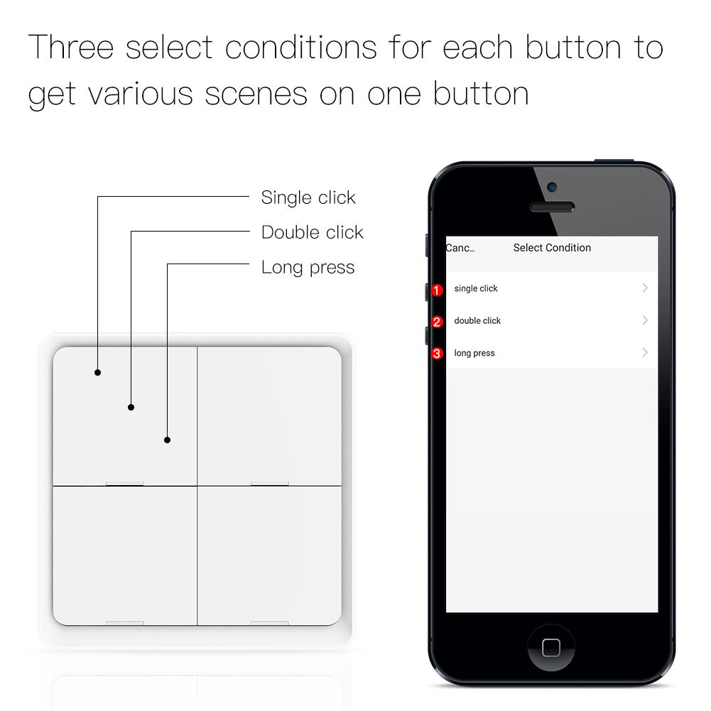 Three select conditions for each button to get various scenes on one button - MOES