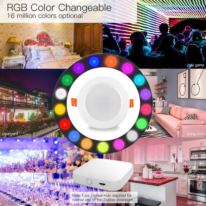 ZigBee Smart LED Downlight Smart LED Dimming Round Recessed Spot Light 7W 10W RGB 2700K-6500K W + C light Compatible with Philips Hue SmartThings - Moes