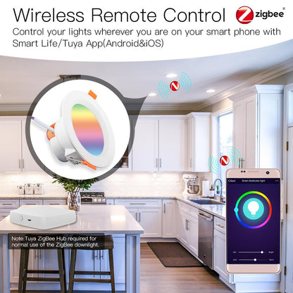 ZigBee Smart LED Downlight Smart LED Dimming Round Recessed Spot Light 7W 10W RGB 2700K-6500K W + C light Compatible with Philips Hue SmartThings - Moes