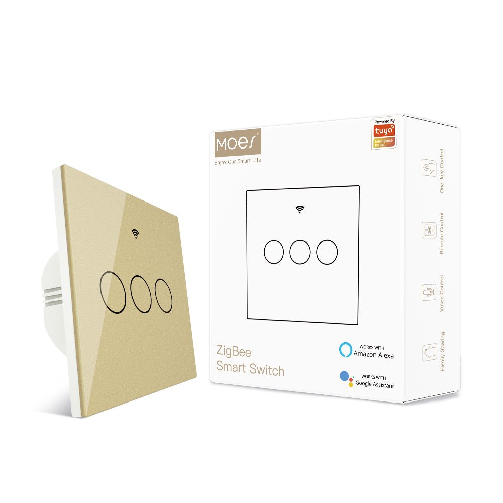 ZigBee Smart Light Touch Switch 2 Way Multi-Control Neutral Wire Optional No Capacitor EU - MOES