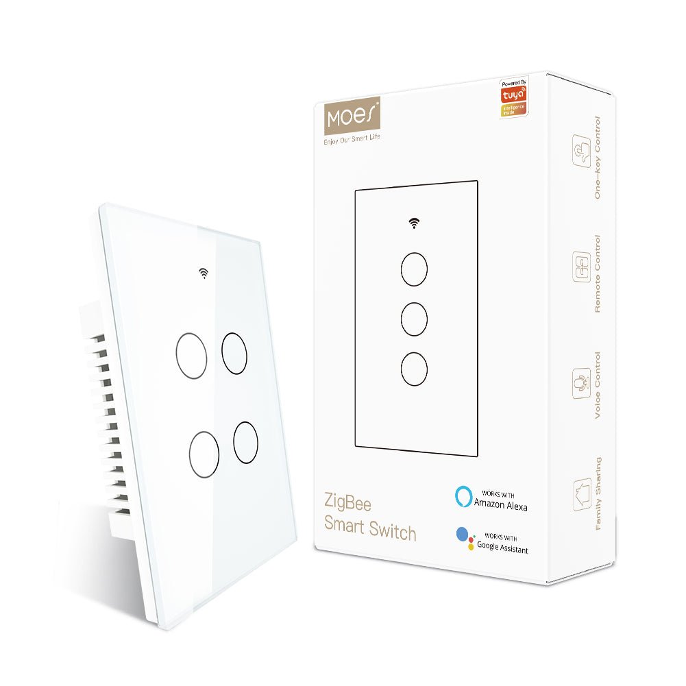 ZigBee Smart Light Touch Switch 3 Way Multi-Control Neutral Wire Optional No Capacitor US - MOES