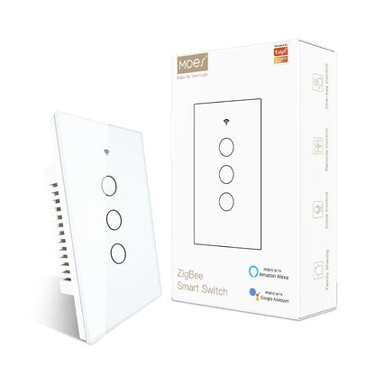 ZigBee Smart Light Touch Switch 3 Way Multi-Control Neutral Wire Optional No Capacitor US - MOES