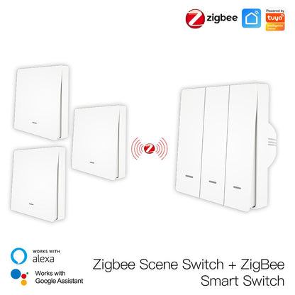 ZigBee Smart Push Button Switch and ZigBee Scene Switch Kit L Only No Neutral Wire or L+N Wiring Optional No Capacitor Required Tuya ZigBee Hub Required - Moes
