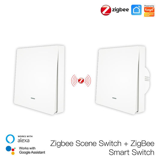 ZigBee Smart Push Button Switch and ZigBee Scene Switch Kit L Only No Neutral Wire or L+N Wiring Optional No Capacitor Required Tuya ZigBee Hub Required - Moes