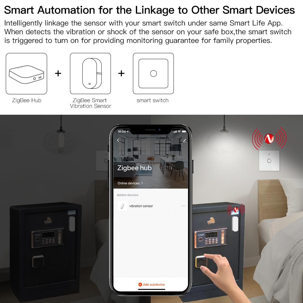 Zigbee Smart Vibration Sensor Detection,Home Security System,Notification via Tuya Smart Life APP,Real-Time Motion Shock Alarm,History Record - Moes