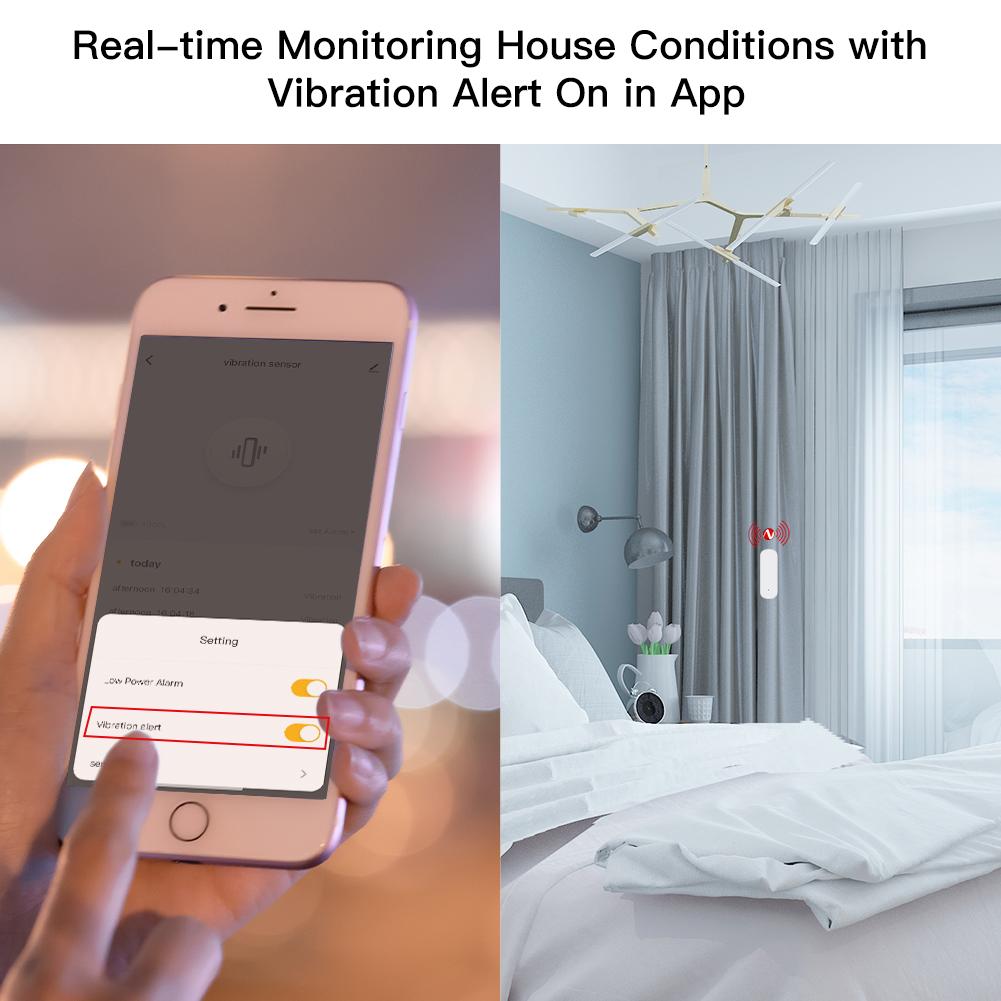 Zigbee Smart Vibration Sensor Detection,Home Security System,Notification via Tuya Smart Life APP,Real-Time Motion Shock Alarm,History Record - Moes