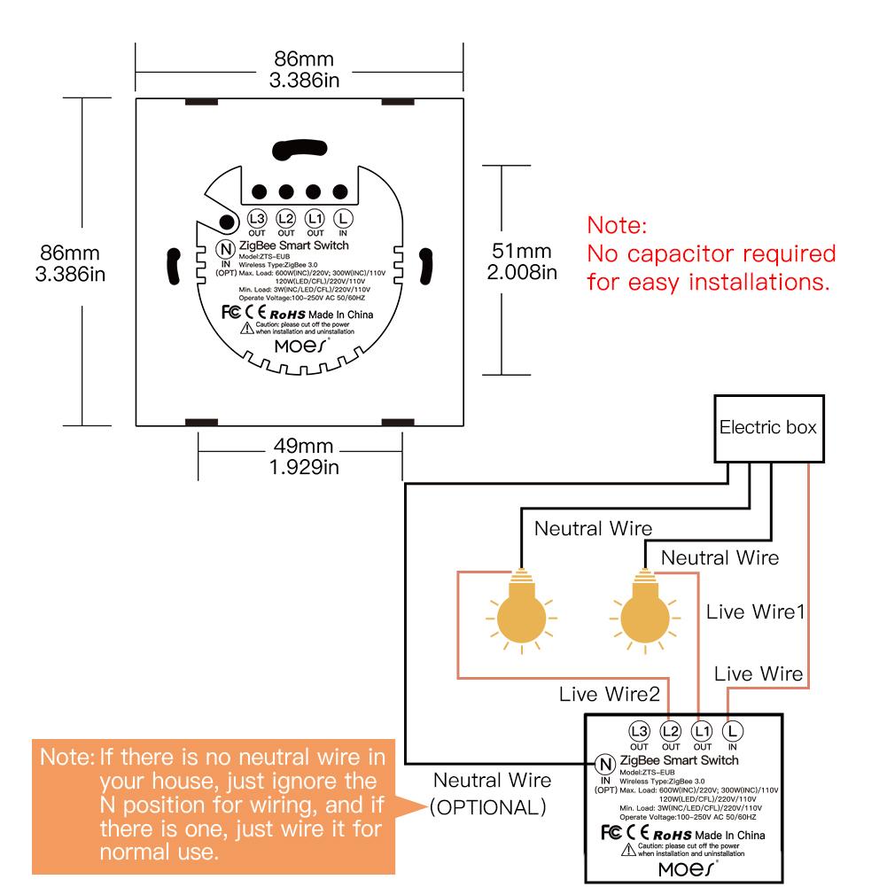 Note:No capacitor requiredfor easy installations. - Moes