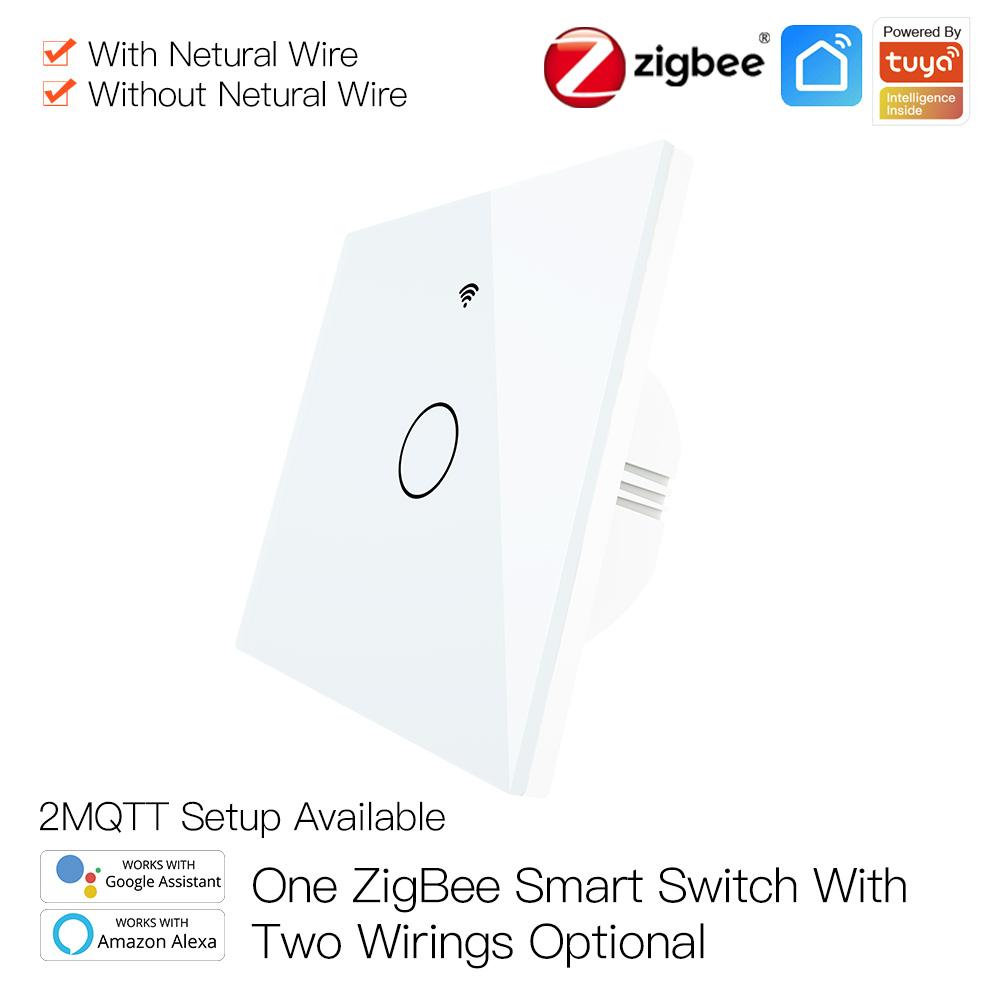 ZigBee Wall Touch Smart Light Switch With Neutral Wire/No Neutral Wire,No Capacitor Needed 2 Way Muilti-Control Association Hub Required 1 Gang White - Moes