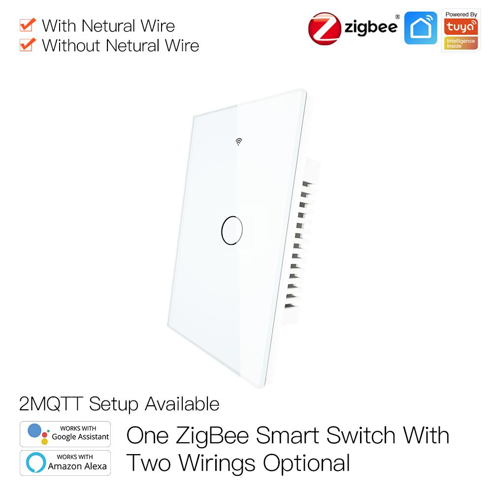 ZigBee Wall Touch Smart Light Switch With Neutral Wire/No Neutral Wire,No Capacitor Needed Smart Life/Tuya 2/3 Way Muilti-Control Association Hub Required 1 Gang White - Moes