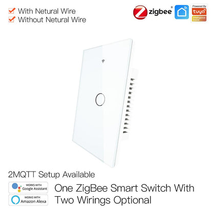 ZigBee Wall Touch Smart Light Switch With Neutral Wire/No Neutral Wire,No Capacitor Needed Smart Life/Tuya 2/3 Way Muilti-Control Association Hub Required 1 Gang White - Moes