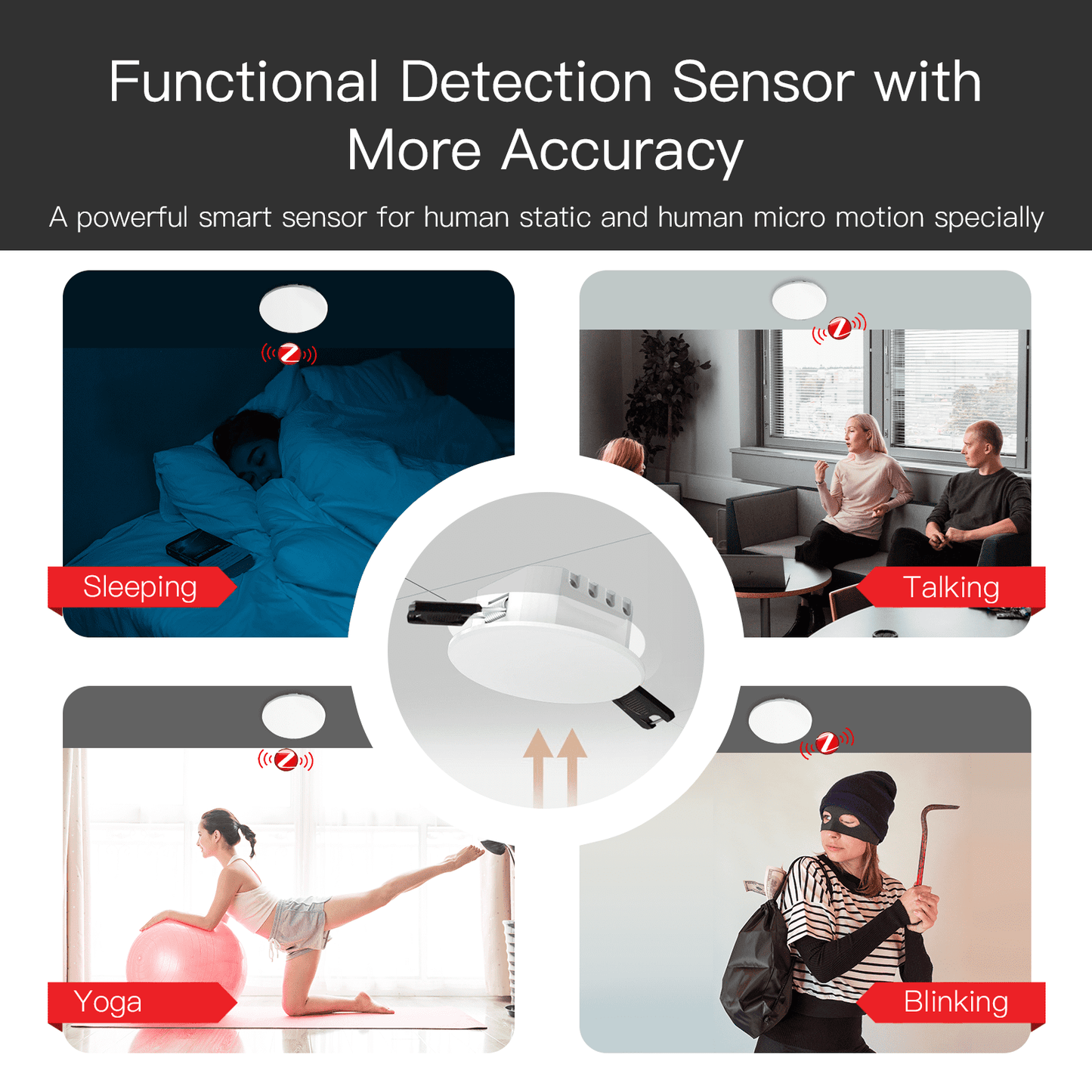 Zigbee/ Wifi Smart Human Presence Detector PIR mm Wave Radar Detection Sensor Ceiling Mount - MOES