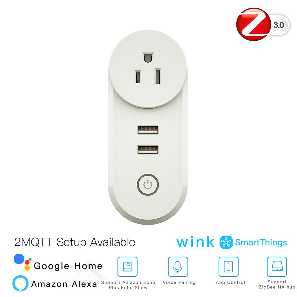 ZigBee3.0 Dual USB Wireless Socket Plug 2MQTT Setup Available - MOES